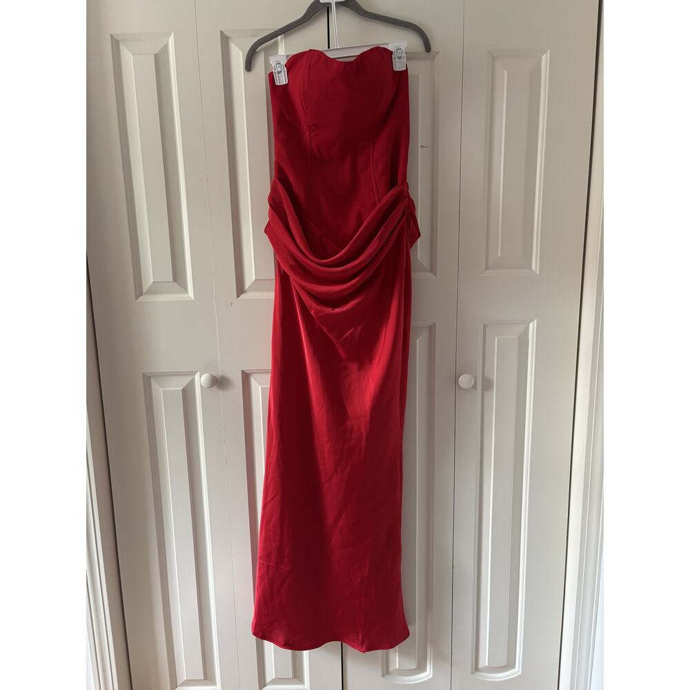 Red Strapless Corset Back Evening Dress Size 8 - Picture 2 of 9